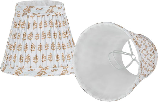 Chandelier Shades Set of 2,Mini Lamp Shade 3" Top x 5.5" Bottom x 4.7" Slant,Small Lamp Shades Clip On Bulb,Pleated Chandelier Lamp Shades,Fabric Lampshades that Attach to The Bulb(Brown Floral)