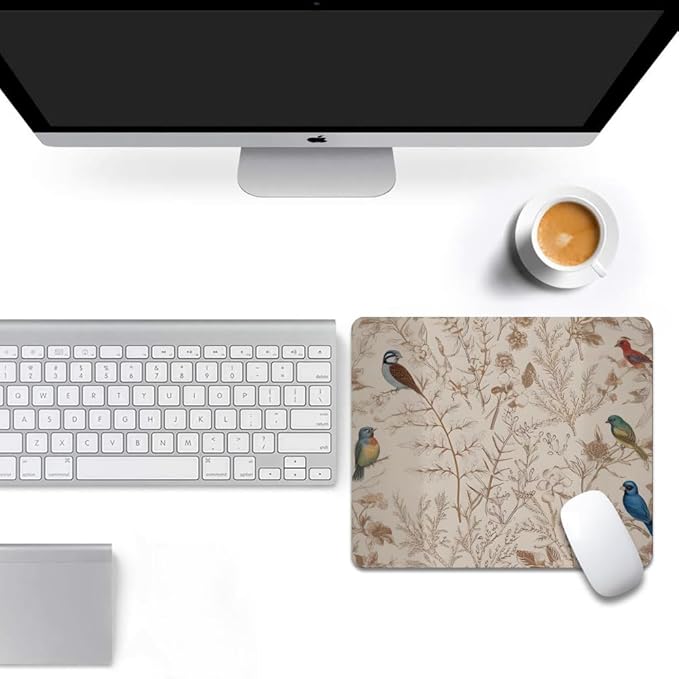 Beige Garden Neutral Floral Square Mouse pad, Waterproof, Anti Slip Rubber Base - Image 6