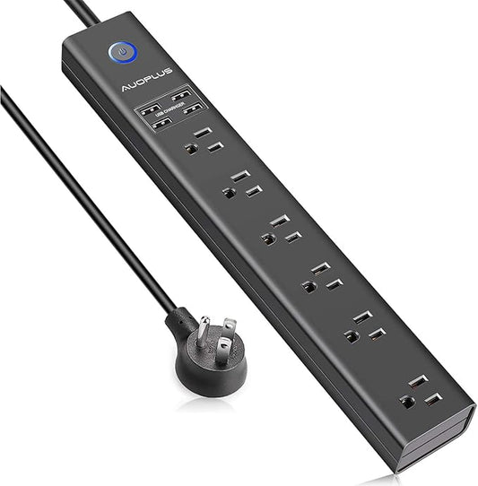 15 Ft Power Strip Surge Protector, 6 Outlets and 4 USB Ports, Flat Plug Power by AUOPLUSOFFICIAL