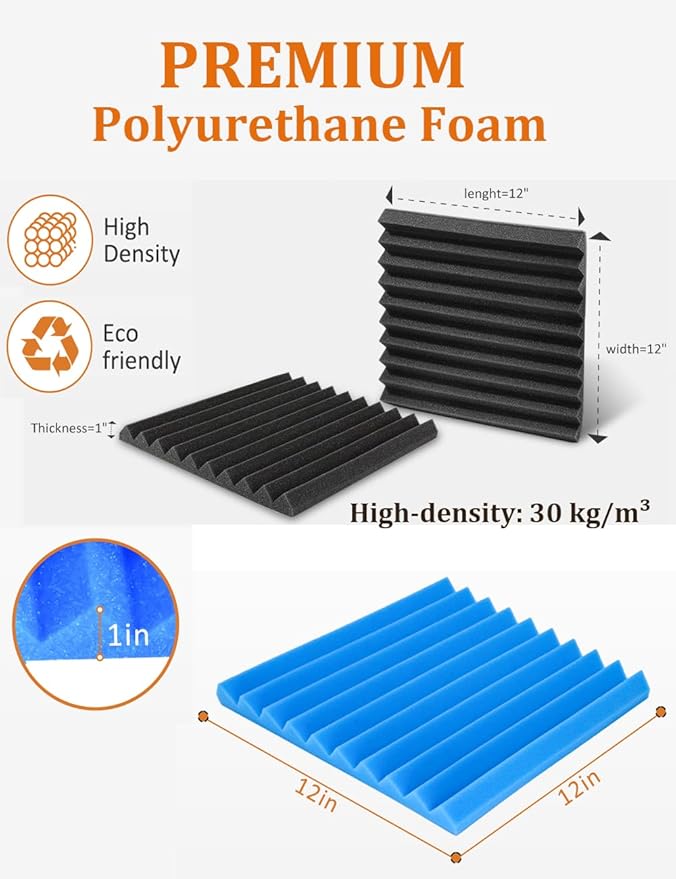 Sound Proof Foam Panels for Wall 48 Pack Acoustic Panels Sound Absorbing 1" X - Image 2