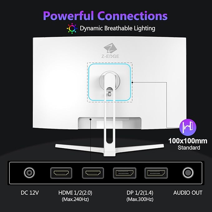 Z Z-EDGE 27 inch Curved Gaming Monitor, FHD 1080P 300Hz 240Hz Computer Monitor - Image 7