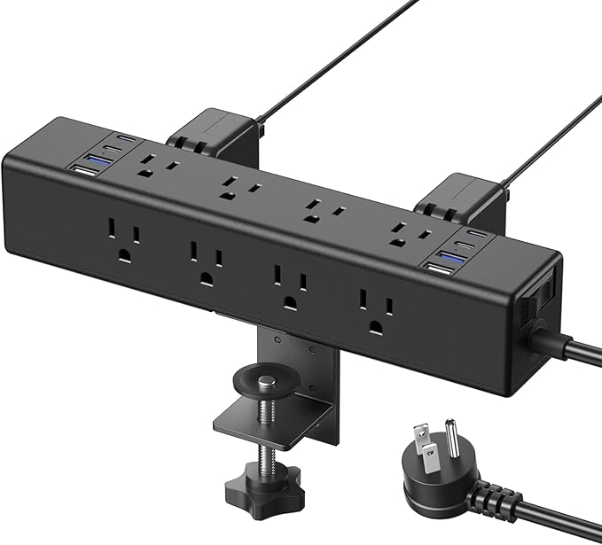 CCCEI Desk Outlet Station 20W USB C Port. 12 Outlet Desktop Clamp Power Strip by CCCEI