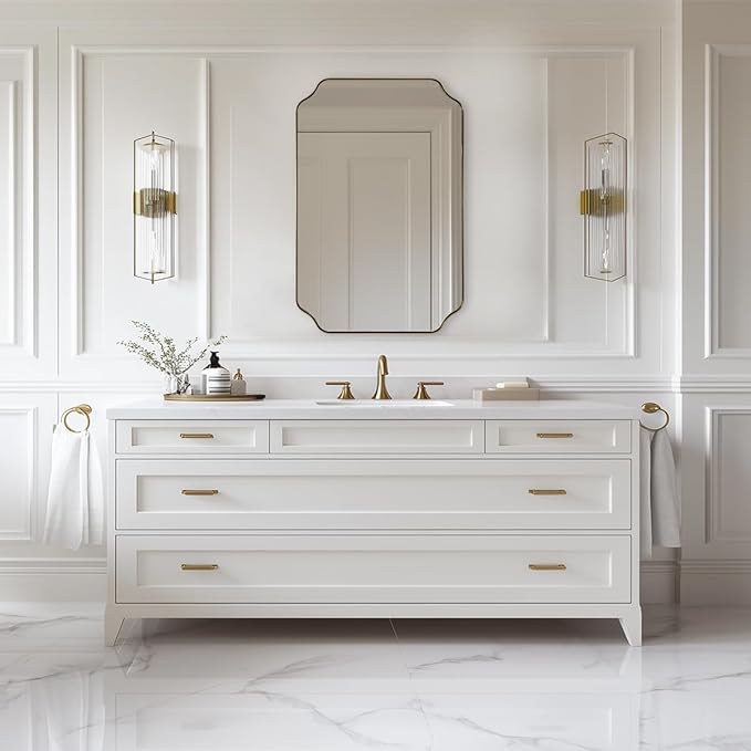 ANDY STAR 24"x36" Gold Mirror, Brushed Brass Scalloped Wall Mirror, Bathroom - Image 9