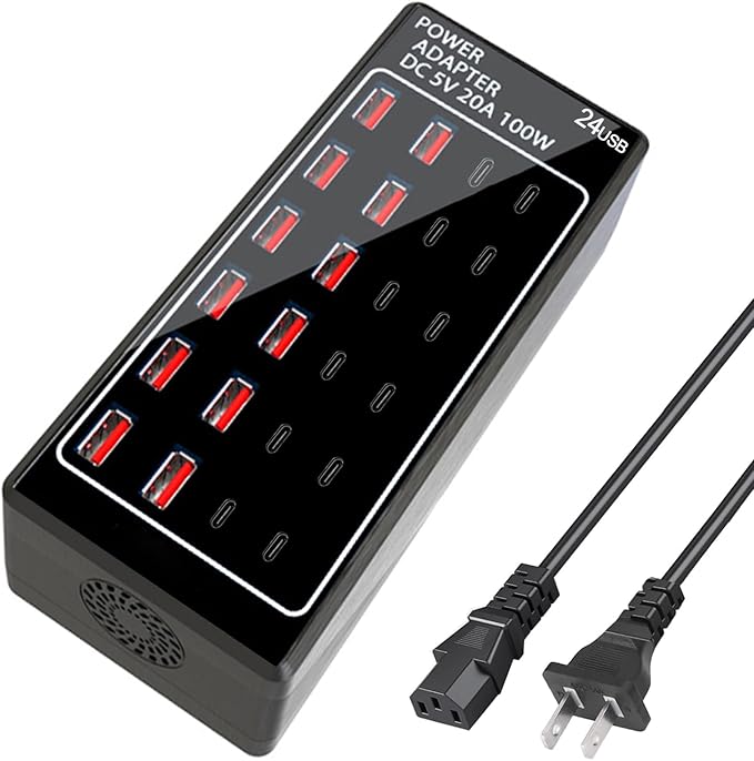 USB Charger Station, C Charging Block, 100W 24 Port Multiple USBCharger Desktop - Image 8