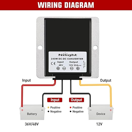 Nilight 48V to 12V Voltage Converter 240W 20A Regulator Step Down to 12VDC - Image 3