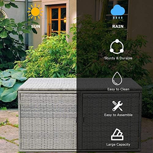 tangkula outdoor wicker storage box, garden deck bin, front angle view