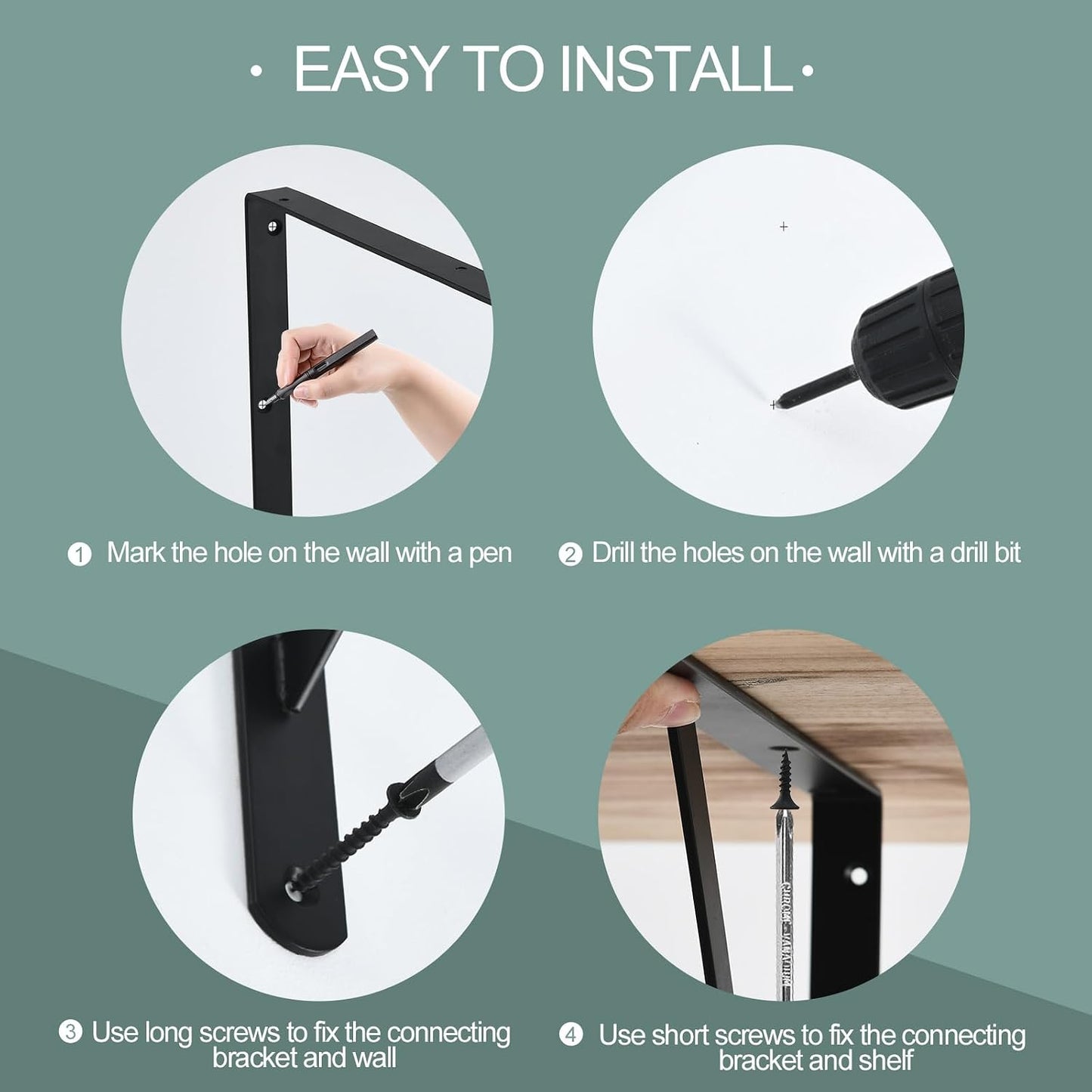 12 Pack L24 x H 12" Black Heavy Duty Shelf Brackets with Screws Metal Shelf Brackets Shelf Support Angle Brackets for Shelves L Brackets Heavy Duty Floating Shelf