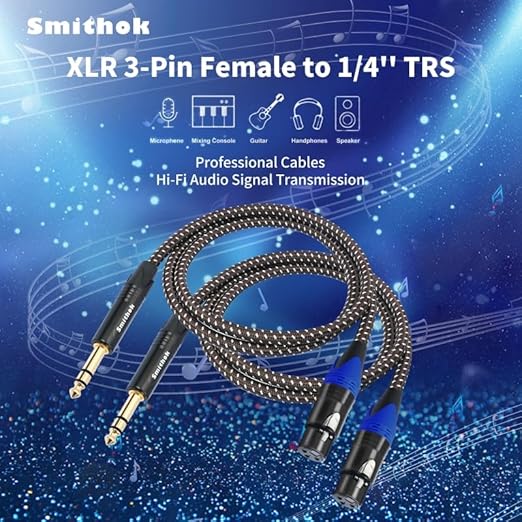 Smithok 2Pack 1/4" to XLR Cable, Heavy Duty Nylon Braided, Balanced 1/4" TRS to - Image 2