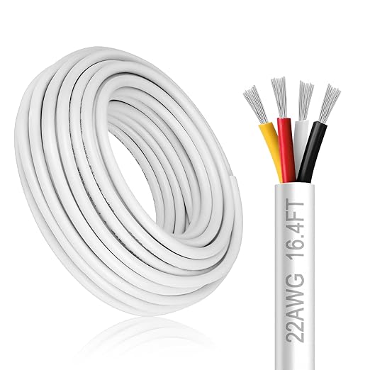 22 Gauge 4 Conductor Electrical Wire, 16.4FT White Stranded Low Voltage 22/4 by DEKIEVALE
