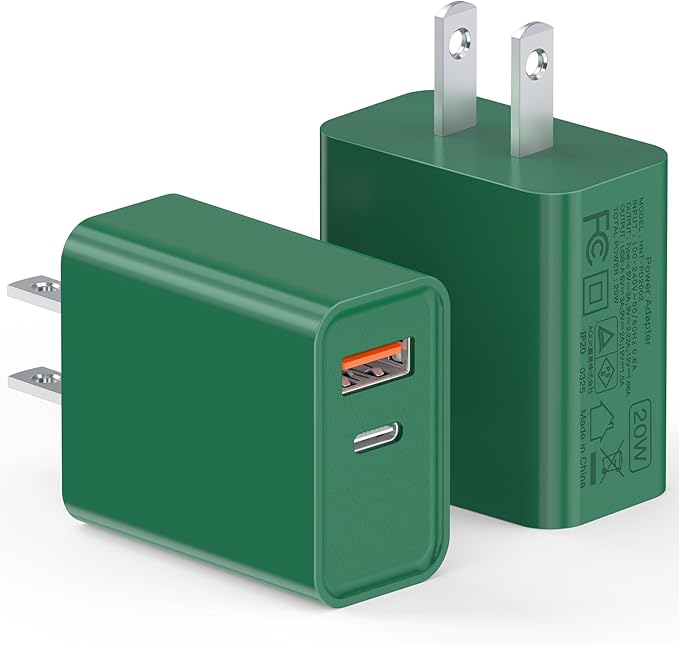 2Pack 20W Type C Charger, Dual Port USB C Wall Plug 20W PD & QC3.0 USB A Fast by LCGENS