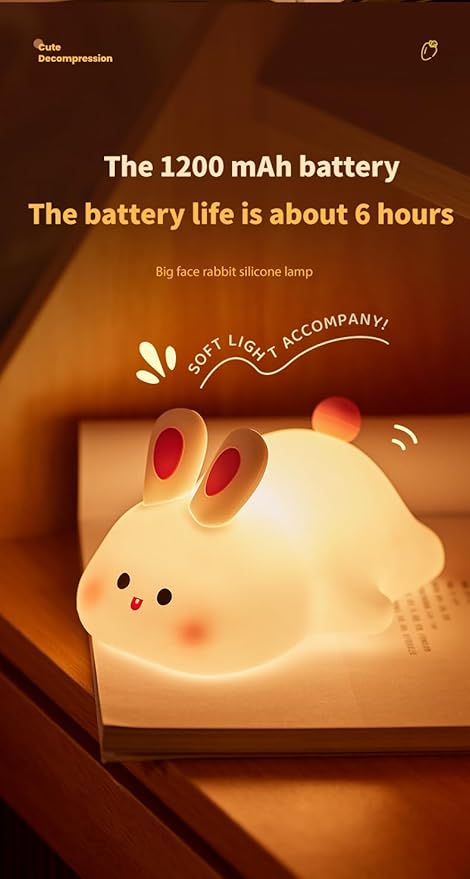 ATSUI Rabbit Night Light, LED Squishy Novelty Animal Night Lamp, Food Grade - Image 6
