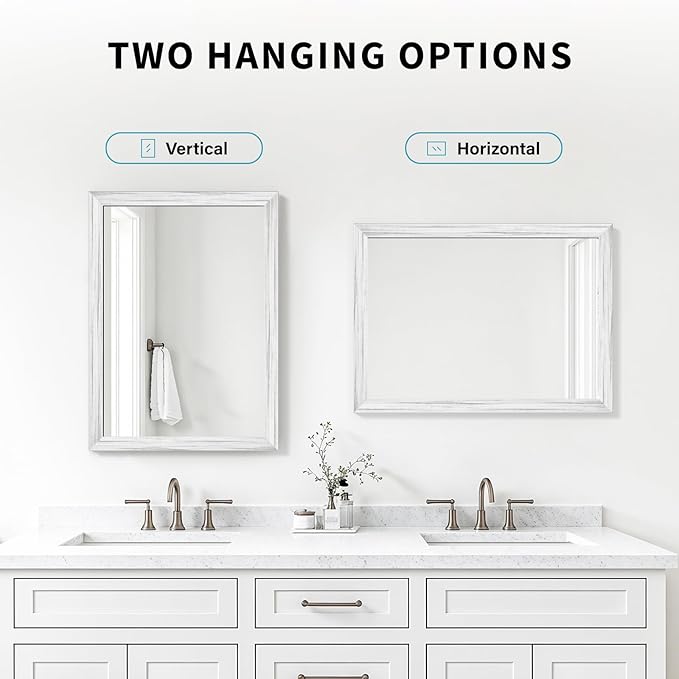 White Wood Effect Framed Wall Mirror, 24x36 Rectangle Mirror, Anti-desilvering - Image 6