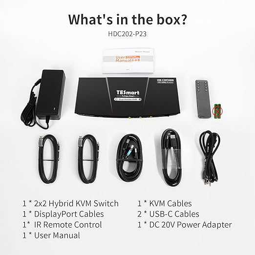 TESmart MST USB-C/HDMI/DP KVM Switch 2 Monitors 2 Computers, USB 3.0 KVM Dual - Image 9