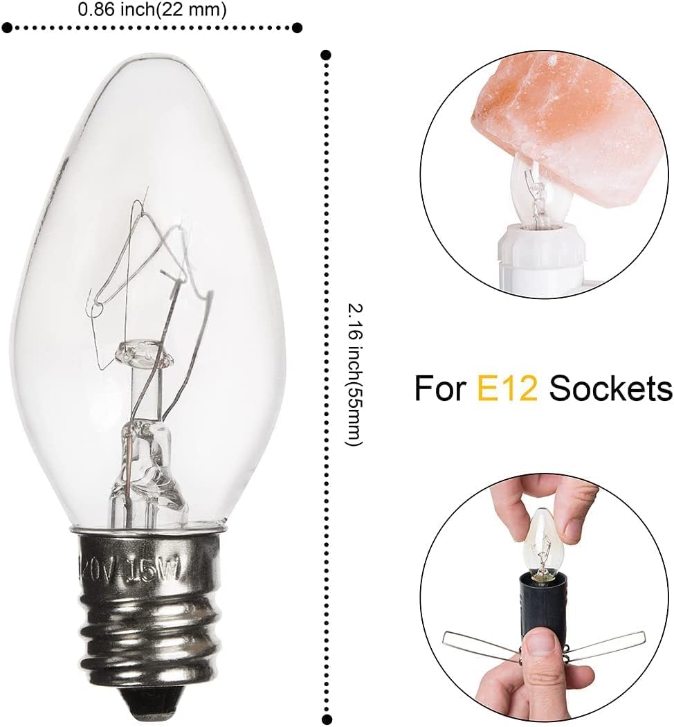 28 Pack Salt Lamp Light Bulbs 15 Watt, Himalayan Salt Lamp Original Replacement Bulbs E12 Socket Long Lasting Incandescent Bulbs Warm Light