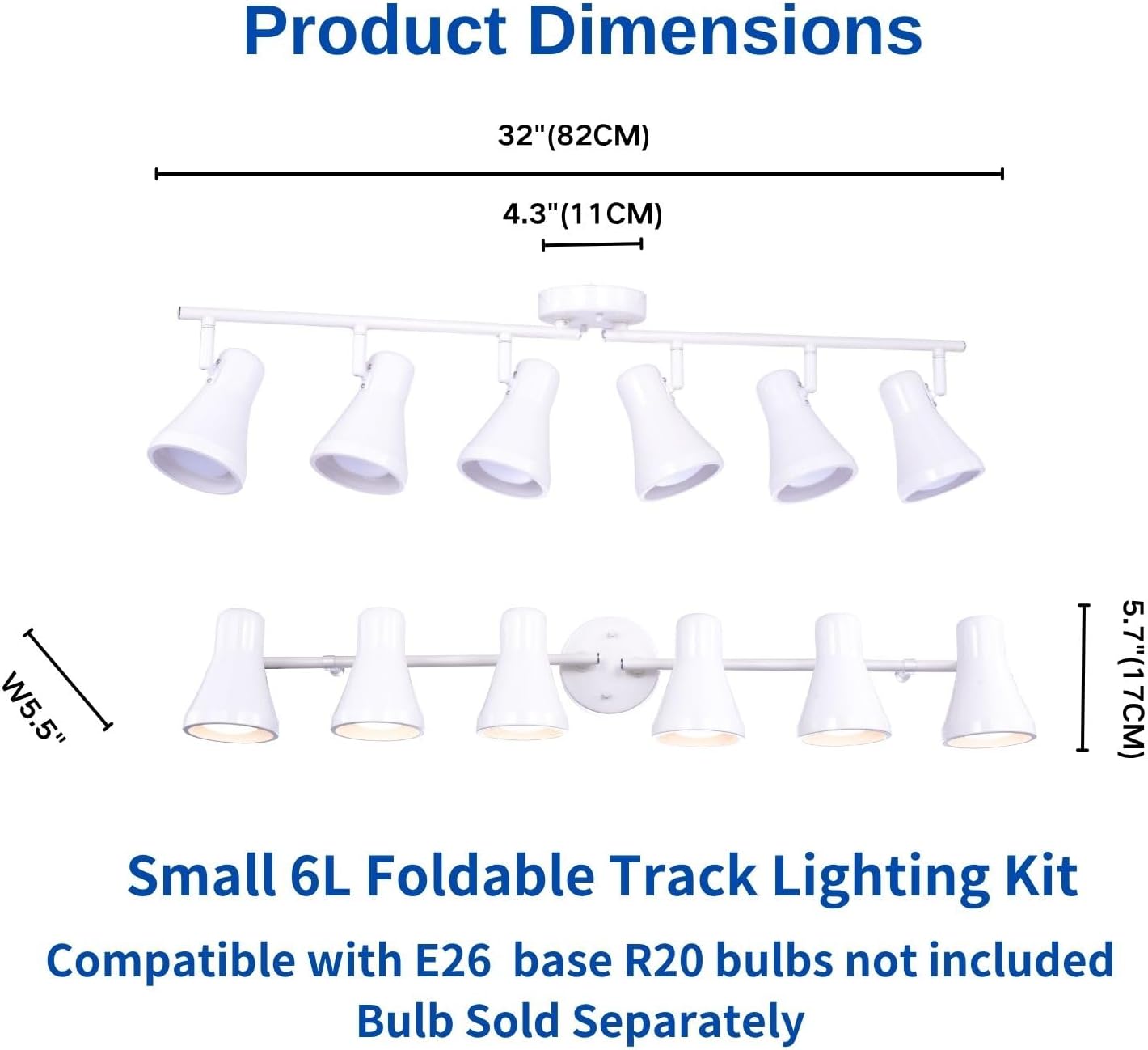 Foldable Track Lighting Fixtures, 6 Way Pivot Shade Ceiling LED Lights,Modern White Rotatable Bar Spotlight for Kitchen Island Hallway Dining Living Room Bedroom,E26 R20 Bulb Not Included