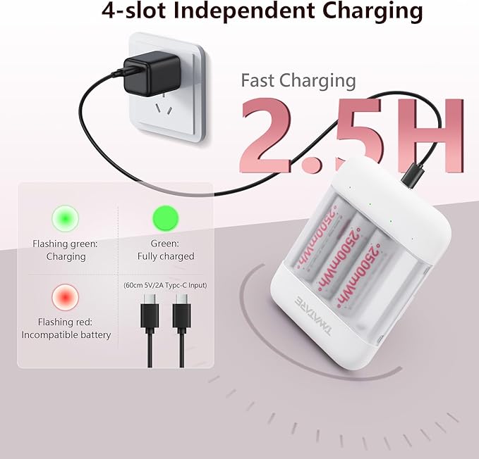 Tanatare Rechargeable aa Batteries, 2500mWh Lithium aa Rechargeable Batteries - Image 2