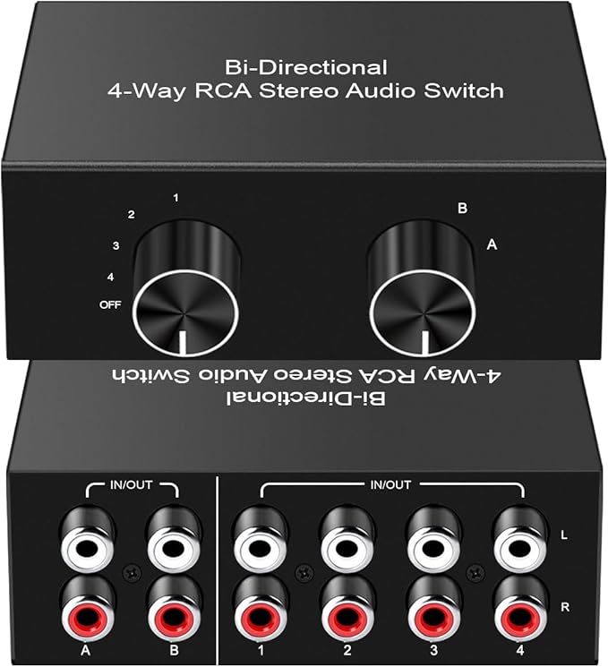 Y.D.F 4-Way Bi-Directional RCA Switch, HiFi AV L/R Sound Channel 2 in 4 Out or by YDF