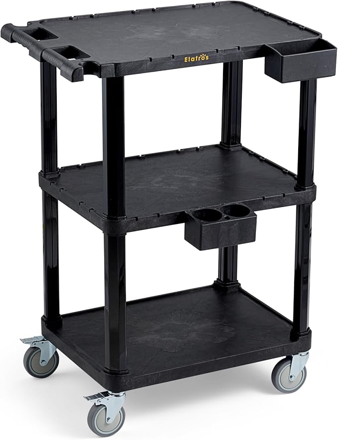ELAFROS Heavy Duty Utility Cart, 27.5 x 18.25 Inch, 3-Tier Rolling Cart by ELAFROS