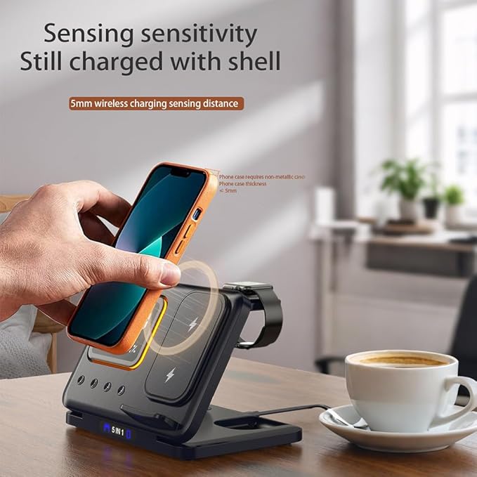 IHAO 5in1 Multi Functional Wireless Charging Station Digital Clock 15W Fast - Image 8