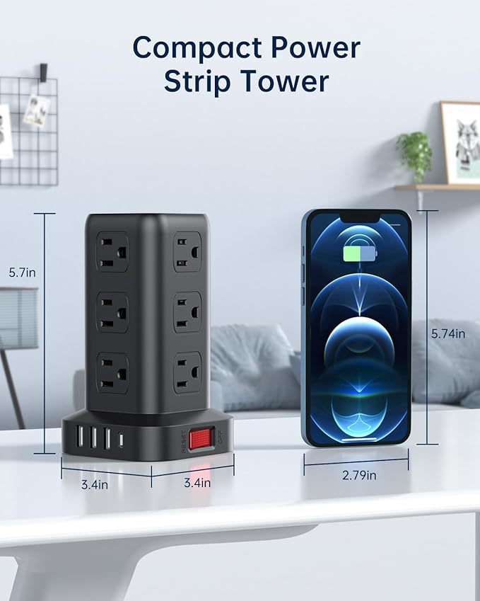 AnnTane Surge Protector Power Strip 10 FT Cord, Power Strip Tower - Image 3