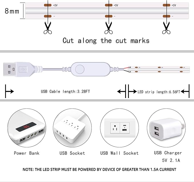 UVTaoYuan LED Strip Lights RGB COB 6.56 FT 1152 LEDs 5V USB Color Changing - Image 8