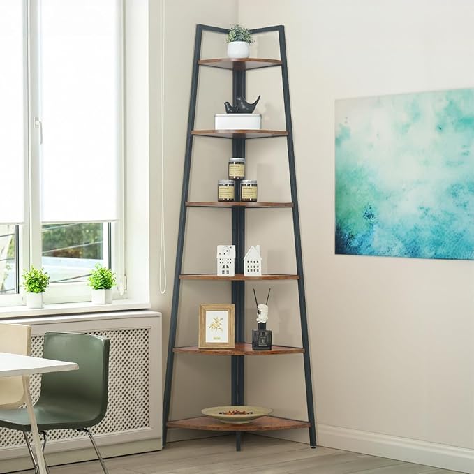 CAPHAUS Tall Corner Shelf Stand, 6-Tier Display Shelves, Ladder Corner Wood by CAPHAUS