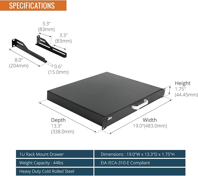 Tecmojo 1U Rack Drawer, Rack Mount Drawer - Image 2
