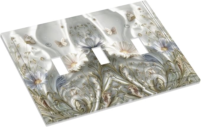 Bvtewkhz Boho Floral Wild Flower 3 Gang Triple Toggle Decorative Light Switch - Image 3