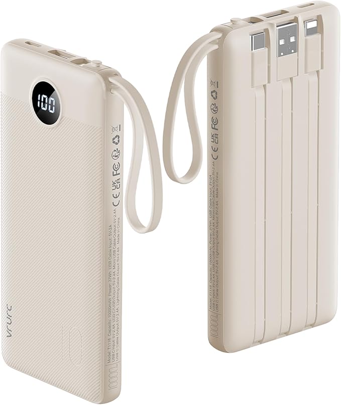 VRURC Portable Charger Power Bank, 10000mAh Travel Essentials Battery Pack by Home