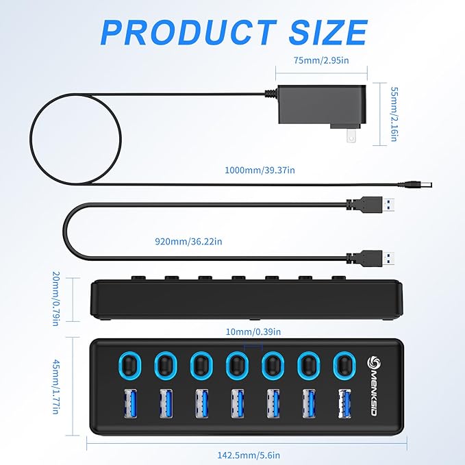 7-Port USB 3.2 Hub, Data USB Hub Splitter - Image 7
