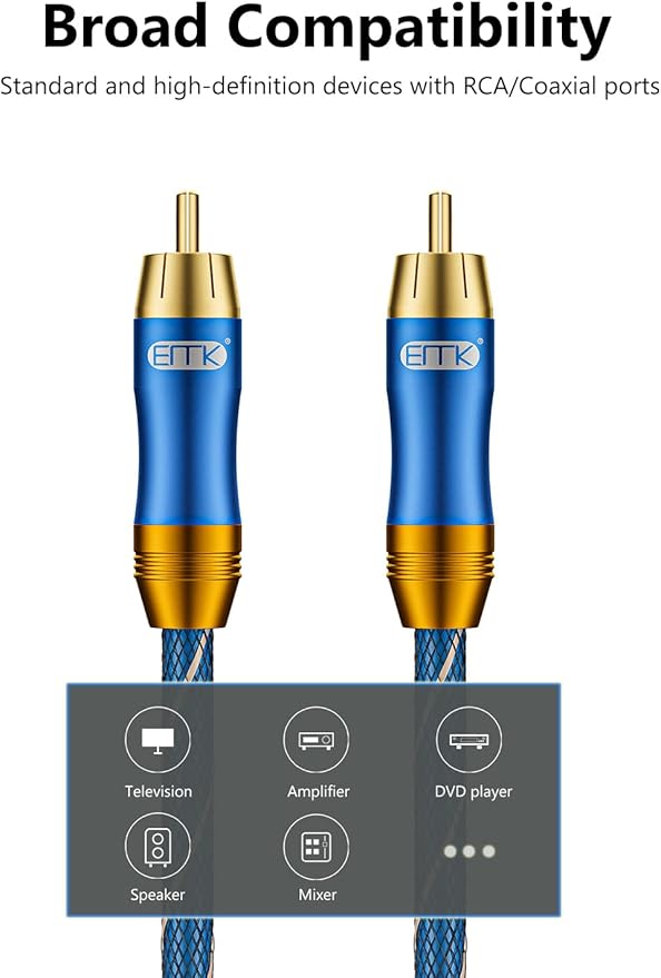 EMK Subwoofer Cable -Digital Coaxial/Subwoofer Cable Dual Shielded - Image 6