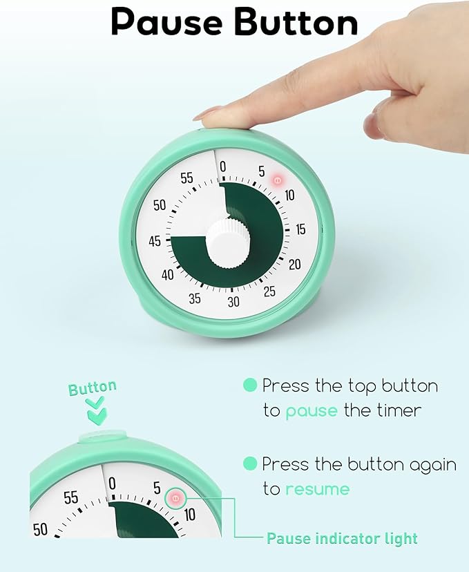 Visual Timer for Kids with Pause Button, 60-Minute Countdown Timer with Silent - Image 4