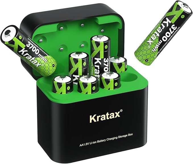 Kratax 3700mWh AA Rechargeable Lithium Batteries by Kratax