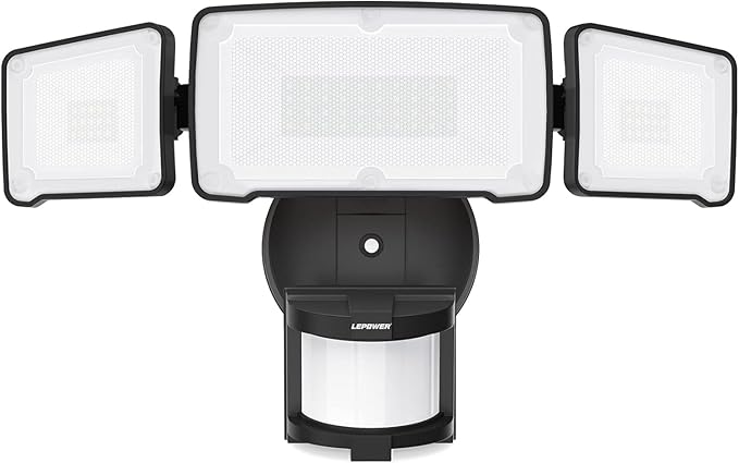 LEPOWER LED Motion Sensor Security Lights, 3 Head Motion Detected, Waterproof by LEPOWER