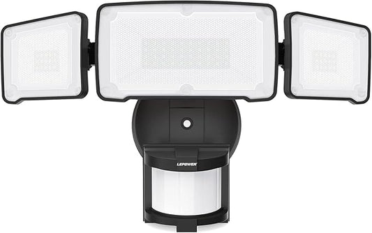 LEPOWER LED Motion Sensor Security Lights, 3 Head Motion Detected, Waterproof by LEPOWER