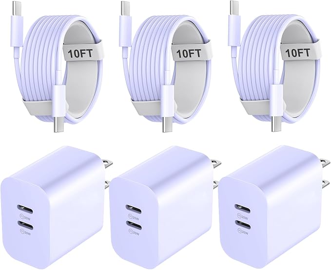 Phone 17 16 15 Pro Max Charger Cable, 20W Dual Port USB C Fast Charger Block by Auorld