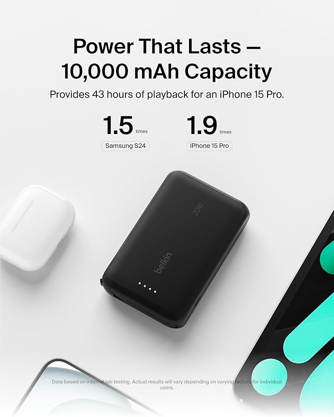 Belkin Portable Charger, Power Bank 10000 mAh w/Integrated Cable - 20W Fast - Image 8