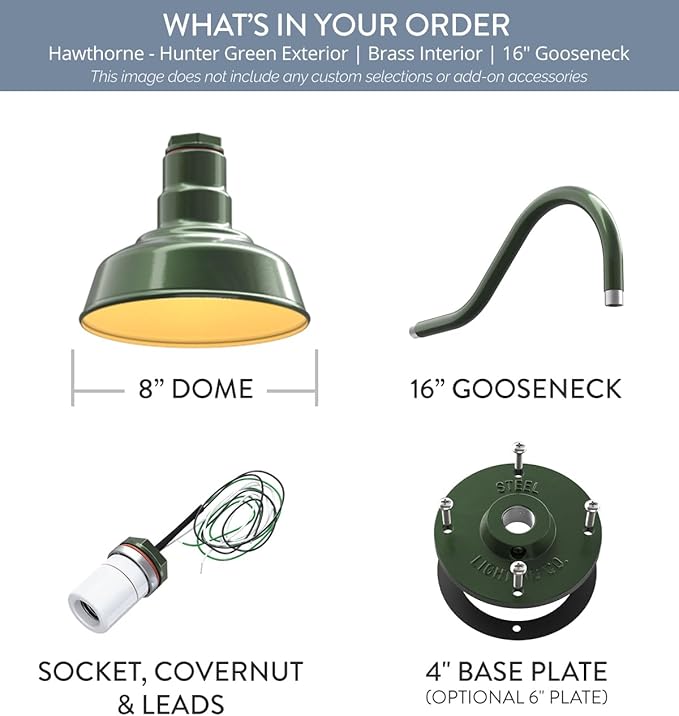 Steel Lighting Co. Hawthorne Barn Light | Outdoor Wall Mounted | 8 inch Dome | - Image 6