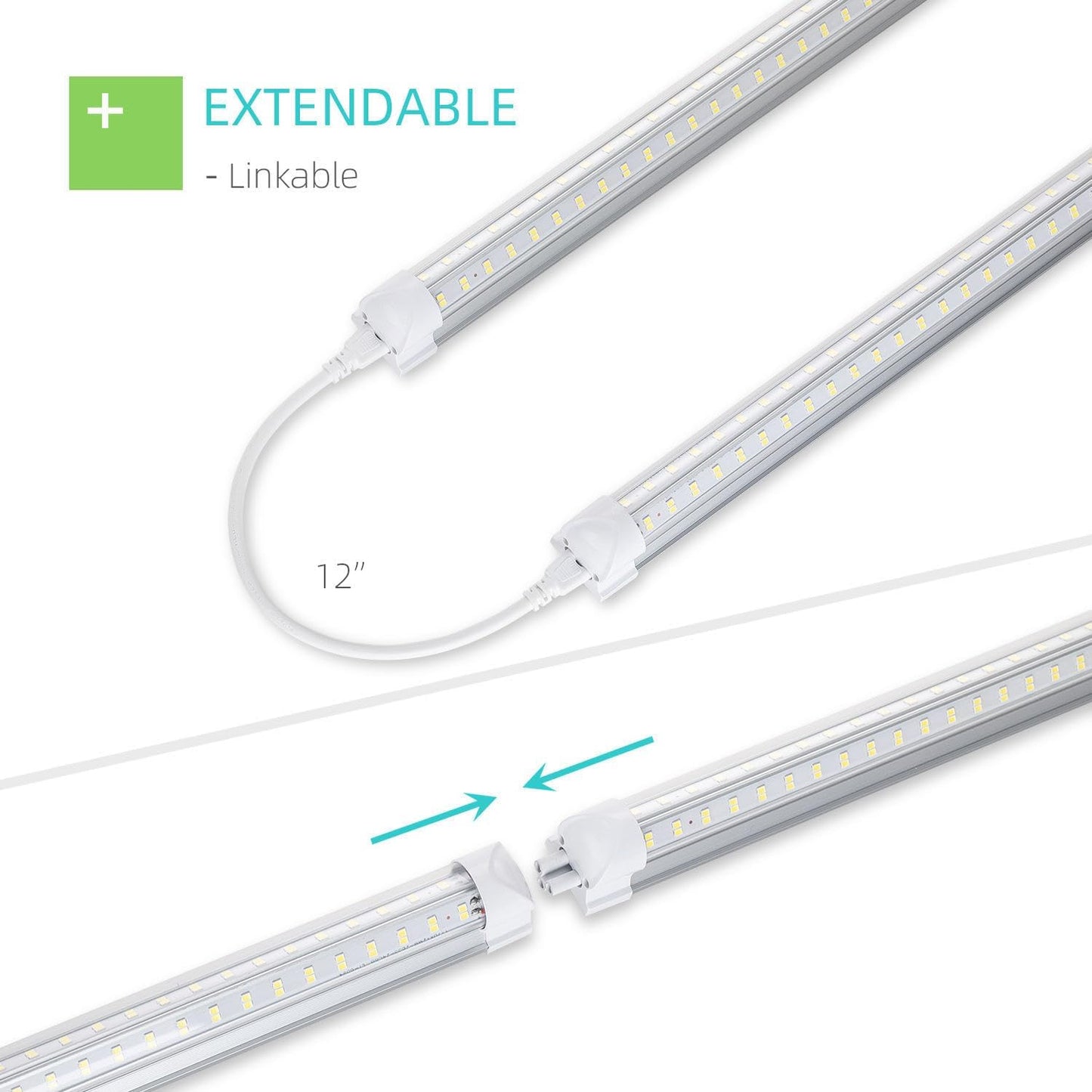 LED Shop Light 2FT 25W 3100lm Super Bright 6500K V-Shape 2 Pack | Clear Cover Linkable T8 LED Fixture and Under Cabinet Lights for Workbench, Corded Electric with Built-in ON/Off Switch