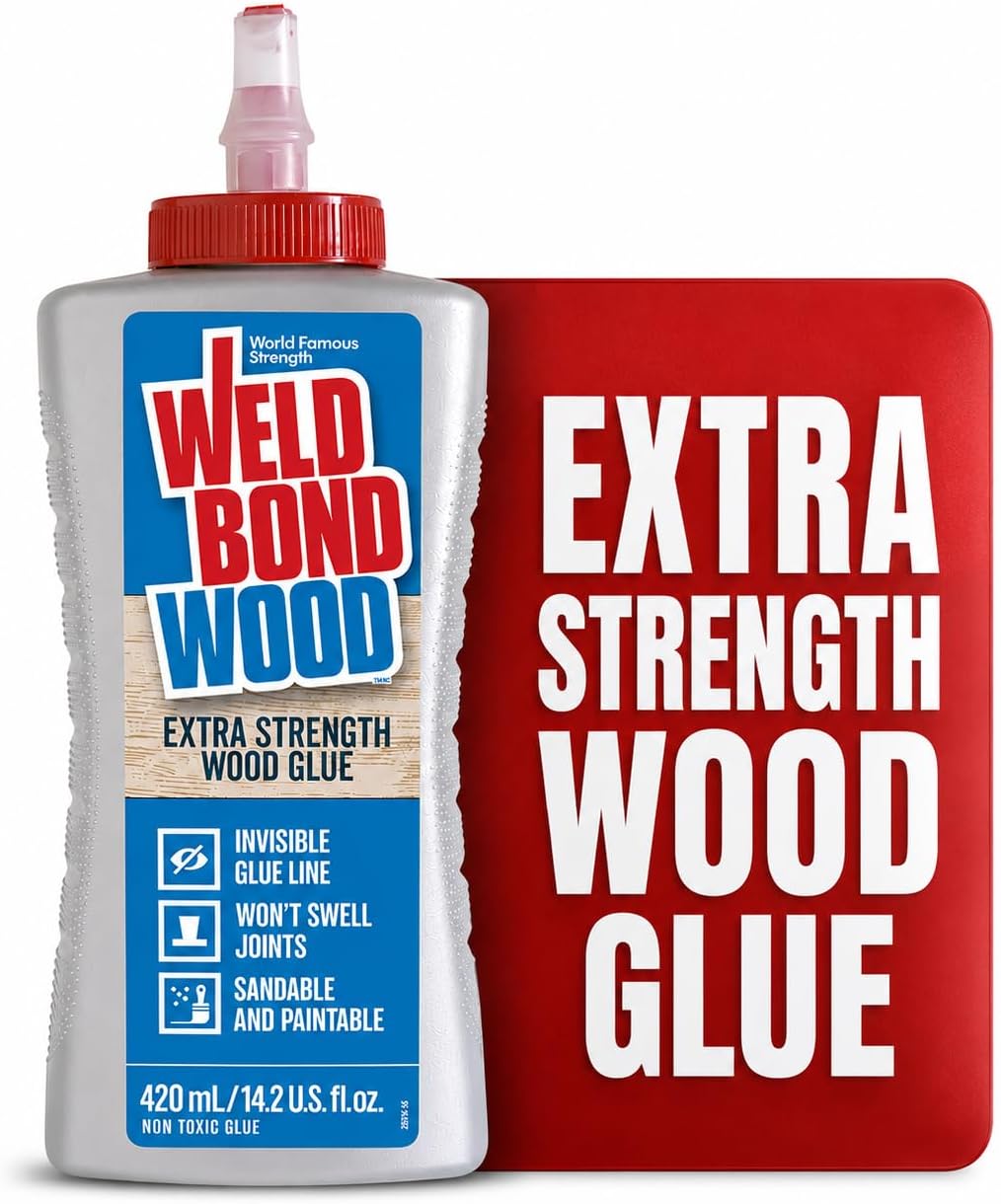 Weldbond Extra Strength Wood Glue for Woodworking, Furniture Repair & DIY Projects - Non-Toxic, Invisible Line, Sandable & Paintable, Heavy Duty Wood Glue for Furniture & Carpentry - 14.2 oz