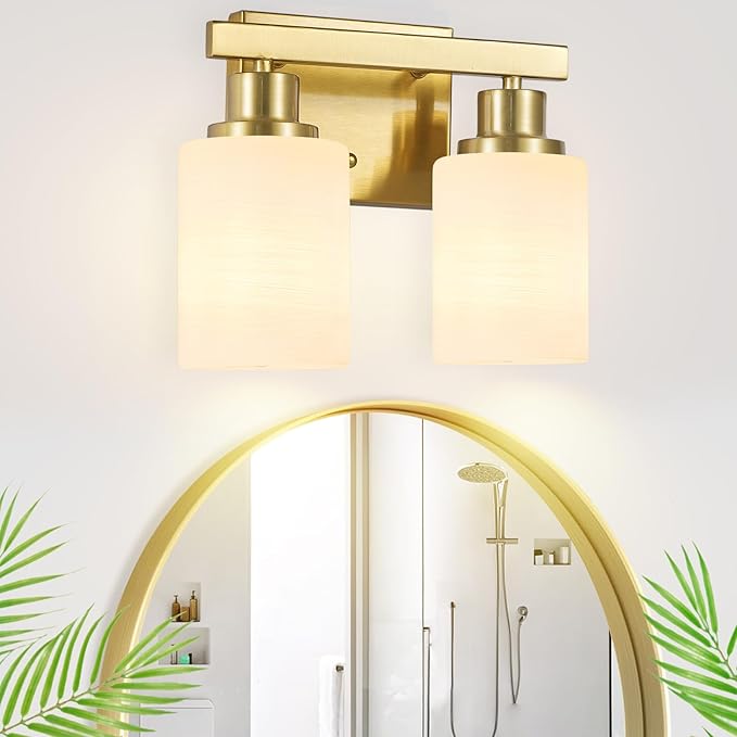 DIKAIDA Gold Bathroom Light Fixtures Over Mirror, 2-Light Modern Vanity Lights - Image 8