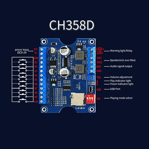 Voice Playback Module with 1GB Card, 80W Low Lever Trigger DC 9-24V CH358D Chip - Image 3