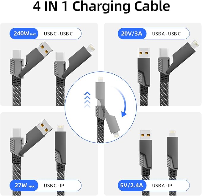 Firsting 4 in 1 Charging Cable 240W MAX, USB C Cable Fast Charger Cord - Image 2