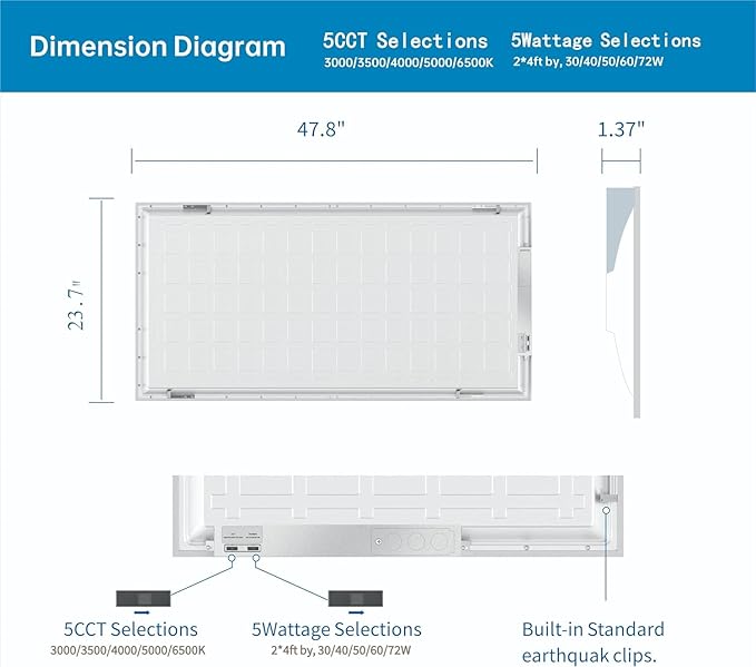 2x4 FT LED Light Flat Panel, 5 CCT 3K | 3.5k | 4K | 5K | 6.5K, Dimmable - Image 6