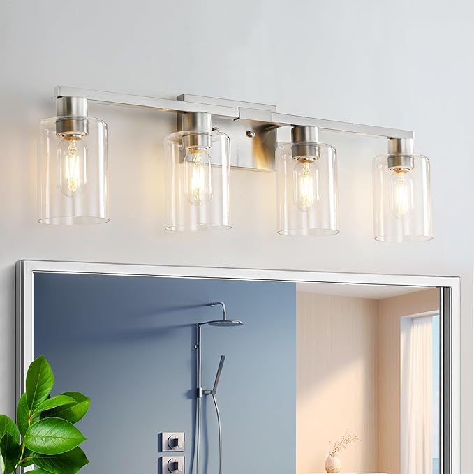 SOPEAS 4 Light Bathroom Light Fixtures, Brushed Nickel Modern Bathroom Vanity by SOPEASGlobalperspective