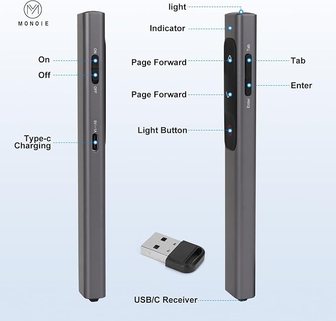 M Monoie Wireless Presenter, Laser Pointer Clicker - Image 4