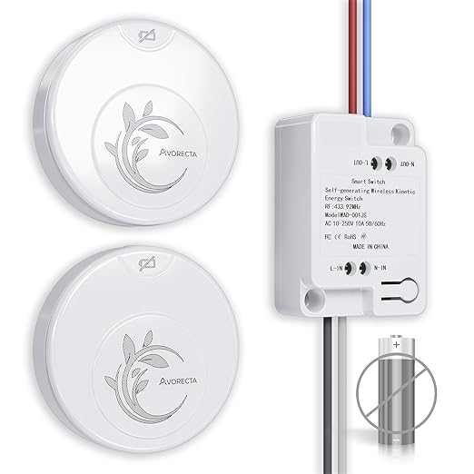 Avorecta Wireless Light Switch and Receiver Kit, Self-Powered Remote Light by AvorectaWirelessSwitch