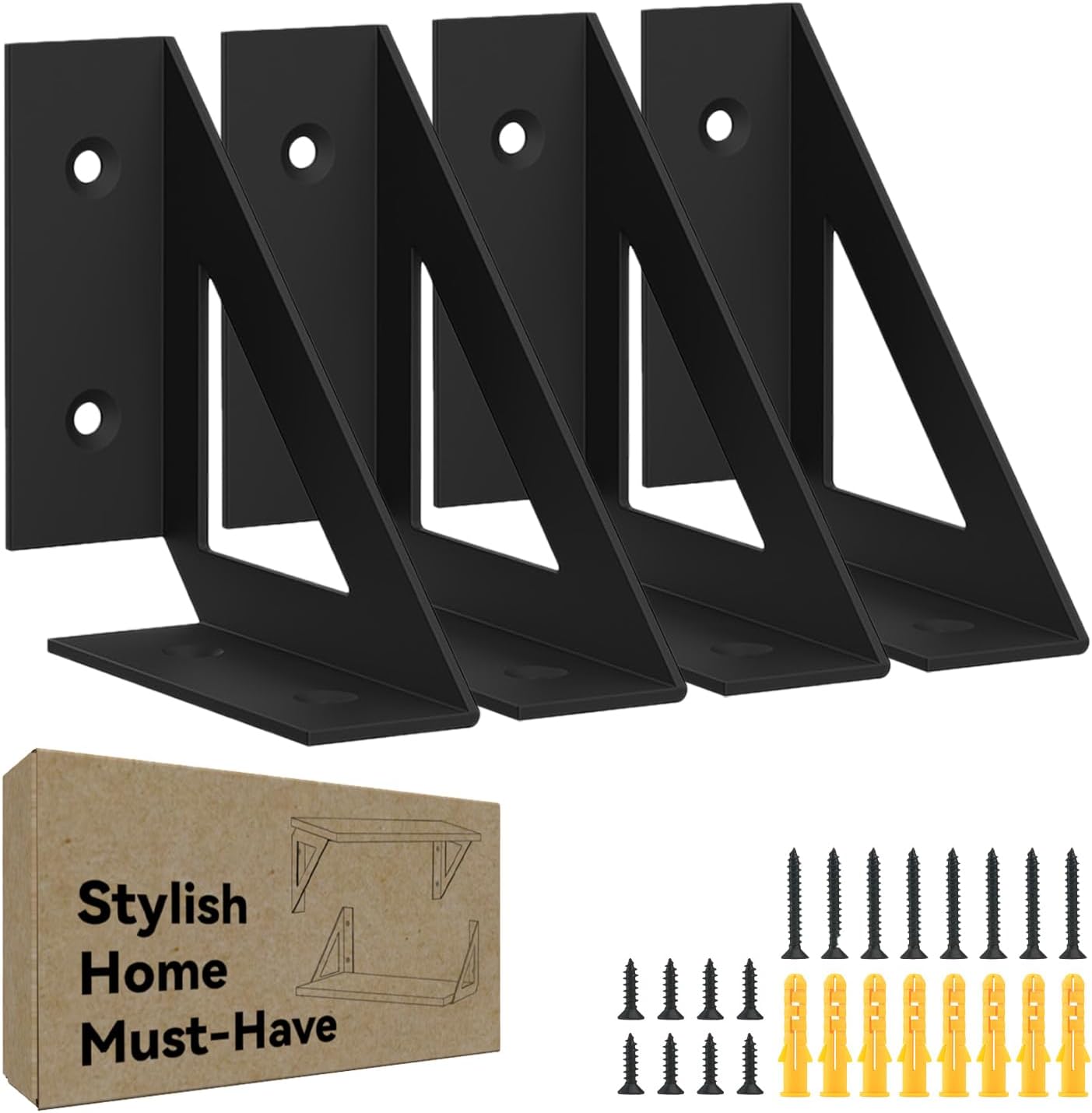 SOGAL Black Shelf Brackets 4 Inch,Wall Bracket for Shelves,Small,4 Pack | supports up to 50-80 lbs per pair,right-angle metal, 90 degree design,indoor/outdoor use,easy wall mount install