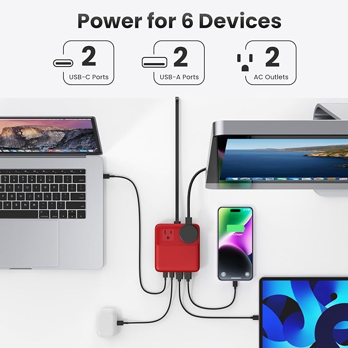 135W Charging Station USB C Power Strip, 6-in-1 GaN USB C Charger Block - Image 2