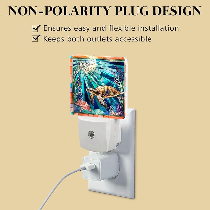 PODMemory Sea Turtle Stained Glass Night Lights Plug into Wall - Image 4